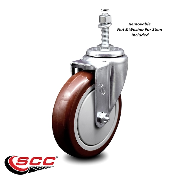 Service Caster 5 Inch Maroon Polyurethane Wheel Swivel 10mm Threaded Stem Caster SCC SCC-TS20S514-PPUB-MRN-M1015 - main